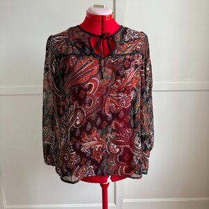 Walter Baker see through Paisley top with rouched cuffs